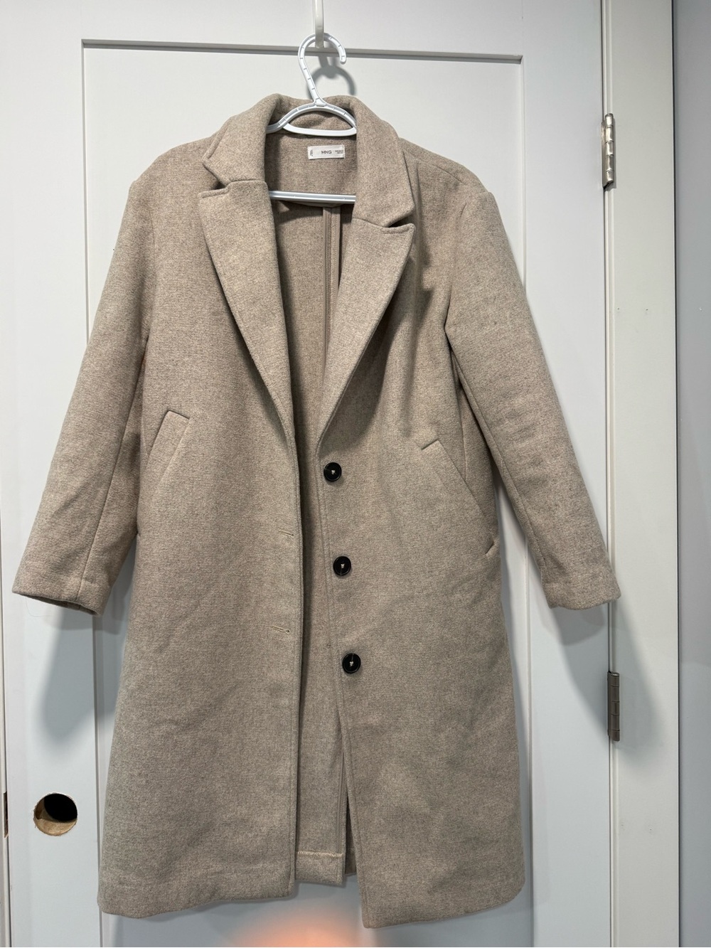 Mango Taupe Single-Breasted Wool-Blend Pea Coat